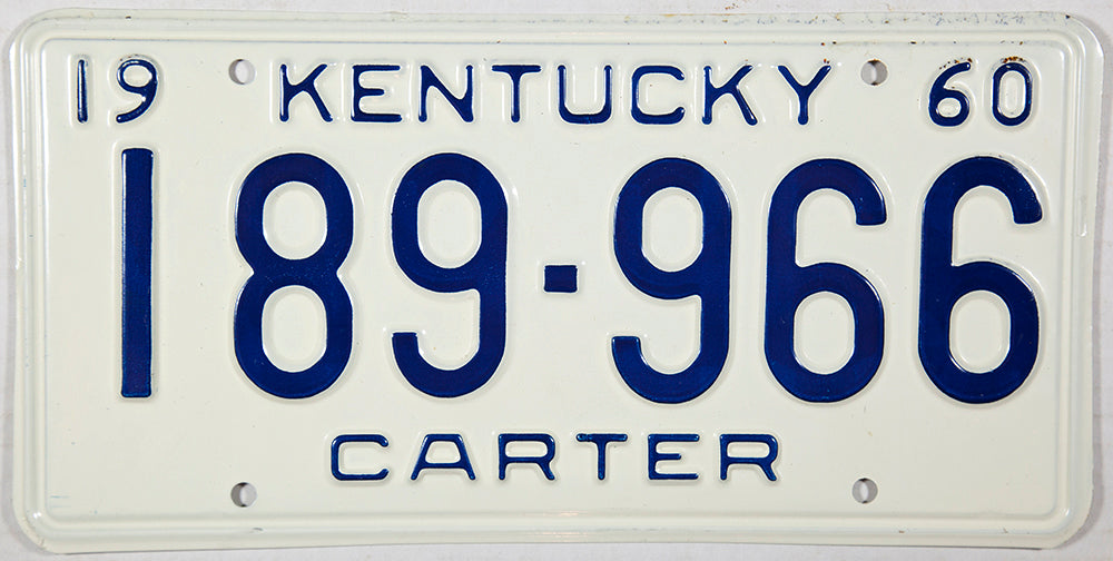 A classic 1960 NOS Kentucky passenger car license plate for sale by Brandywine General Store from Carter county