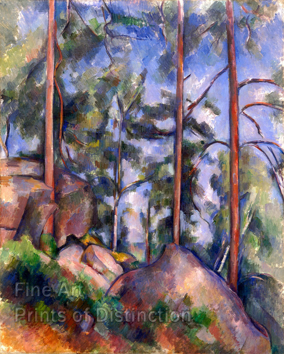 Art Print of Pines and Rocks painted by French Impressionist artist Paul Cezanne