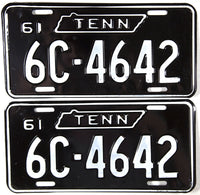 1961 Tennessee License Plates in Excellent condition