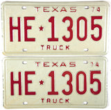 1974 Texas Truck License Plates in Excellent Minus condition
