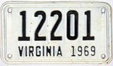1969 Virginia Motorcycle License Plate in very good plus condition