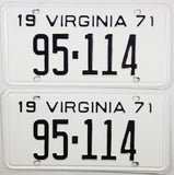 1971 Virginia License Plates 5 Digit DMV Numbers 95-114