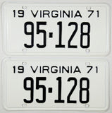 1971 Virginia License Plates 5 Digit DMV Numbers 95-128