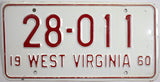 1960 West Virginia License Plate Excellent Minus condition