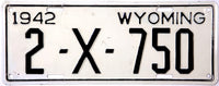 An antique 1942 NOS Wyoming Trailer License Plate for sale by Brandywine General Store in excellent minus condition