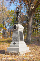 art print of 121st NY infantry monument side view in Gettysburg battlefield on Little Round Top