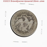 A 1878 Liberty Seated Quarter coin in very good condition with nice dark toning for sale by Brandywine General Store reverse side of coin
