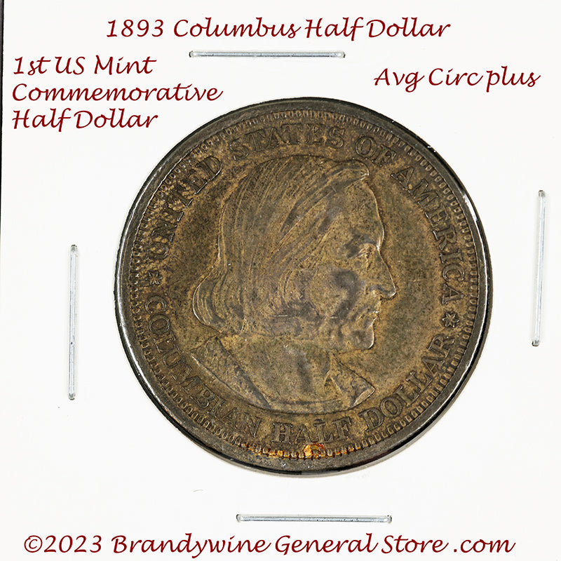 An 1893 World's Columbian Exposition silver half dollar, which was the first commemorative coin issued by the US mints