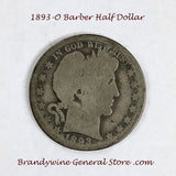 An 1893-O Barber Half dollar in about good to good condition for sale by Brandywine General Store