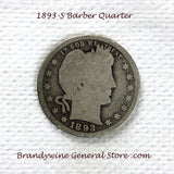 An 1893-S Silver Barber Quarter for sale by Brandywine General Store, the coin is in good condition