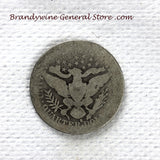 An 1893-S Silver Barber Quarter for sale by Brandywine General Store, the coin is in good condition reverse side