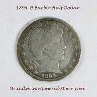 An 1894-O Barber Half dollar in good condition for sale by Brandywine General Store in good condition