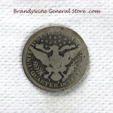 An 1894-S Silver Barber Quarter for sale by Brandywine General Store, the coin is in good condition reverse side