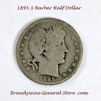 An 1895-S Barber Half dollar in good condition for sale by Brandywine General Store in good condition