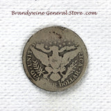 An 1895-S Barber Quarter for sale by Brandywine General Store, the coin is in about good condition reverse side