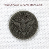 An 1896 Silver Barber Quarter for sale by Brandywine General Store, the coin is in good condition reverse side