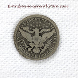 An 1897 Silver Barber Quarter for sale by Brandywine General Store, the coin is in good condition reverse side