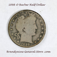 An 1898-O Barber Half dollar in about good to good condition for sale by Brandywine General Store