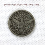 An 1899 Silver Barber Quarter for sale by Brandywine General Store, the coin is in good plus condition reverse side