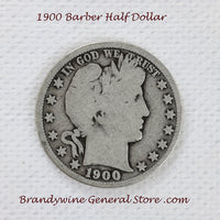 A 1900 Barber Half dollar coin in good plus condition for sale by Brandywine General Store