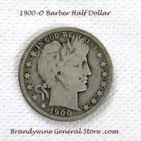 A 1900-O Barber Half dollar coin in very good condition for sale by Brandywine General Store