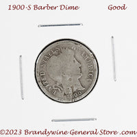 A 1900-S Barber silver dime for sale by Brandywine General Store.