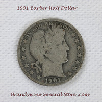 A 1901 Barber Half dollar coin in good condition for sale by Brandywine General Store