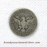 A 1901 Silver Barber Quarter for sale by Brandywine General Store, the coin is in very good  condition reverse side