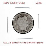 A 1902 Barber silver dime in good condition for sale by Brandywine General Store