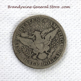 A 1902-S Barber Half dollar coin in good condition for sale by Brandywine General Store reverse of coin