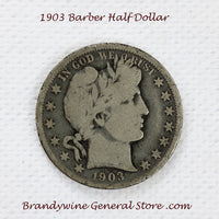 A 1903 Barber Half dollar coin in good condition for sale by Brandywine General Store