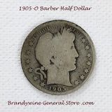 A 1905-O Barber Half dollar coin in good condition for sale by Brandywine General Store