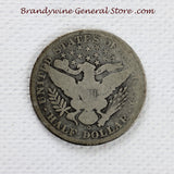 A 1905-O Barber Half dollar coin in good condition for sale by Brandywine General Store reverse of coin