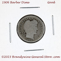 A 1906 Barber silver dime for sale by Brandywine General Store in good condition