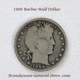 A 1906 Barber Half dollar coin in good plus condition for sale by Brandywine General Store