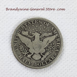 A 1906 Barber Half dollar coin in good plus condition for sale by Brandywine General Store reverse side of coin