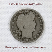 A 1906-D Barber Half dollar coin in good condition for sale by Brandywine General Store