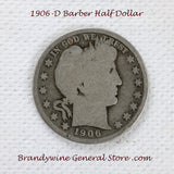 A 1906-D Barber Half dollar coin in good condition for sale by Brandywine General Store
