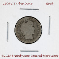 A 1906-S Barber silver dime for sale by Brandywine General Store in good condition