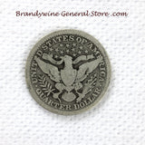 A 1907 Silver Barber Quarter for sale by Brandywine General Store, the coin is in good condition reverse