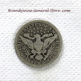 A 1908-D Barber Quarter in good condition for sale by Brandywine General Store reverse of coin