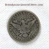 A 1908-D Barber Half dollar coin in very good condition for sale by Brandywine General Store reverse of coin