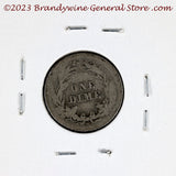 A 1908-S Barber silver dime in good condition reverse side of coin