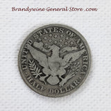 A 1909 Barber Half dollar coin in good plus condition for sale by Brandywine General Store reverse side of coin