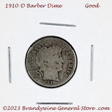 A 1910-D Barber silver dime for sale by Brandywine General Store in good condition