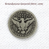 A 1912 Silver Barber Quarter for sale by Brandywine General Store, the coin is in very good condition reverse side