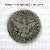 A 1912-S Barber Half dollar coin in good condition for sale by Brandywine General Store reverse of coin