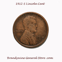 A 1912-S Lincoln Cent, a semi key coin to the series, in nice fine condition for sale by Brandywine General Store