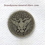 A 1914-D Silver Barber Quarter for sale by Brandywine General Store, the coin is in good plus condition reverse of coin