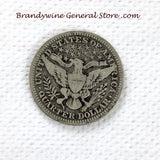 A 1915 Silver Barber Quarter for sale by Brandywine General Store, the coin is in very good condition